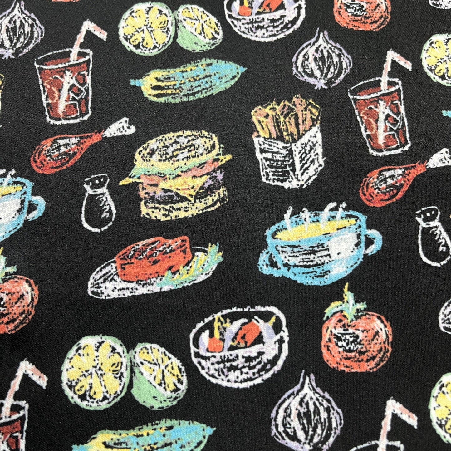 Chalk Art Food on Black 1 mil PUL Fabric - Made in the USA - Nature's Fabrics