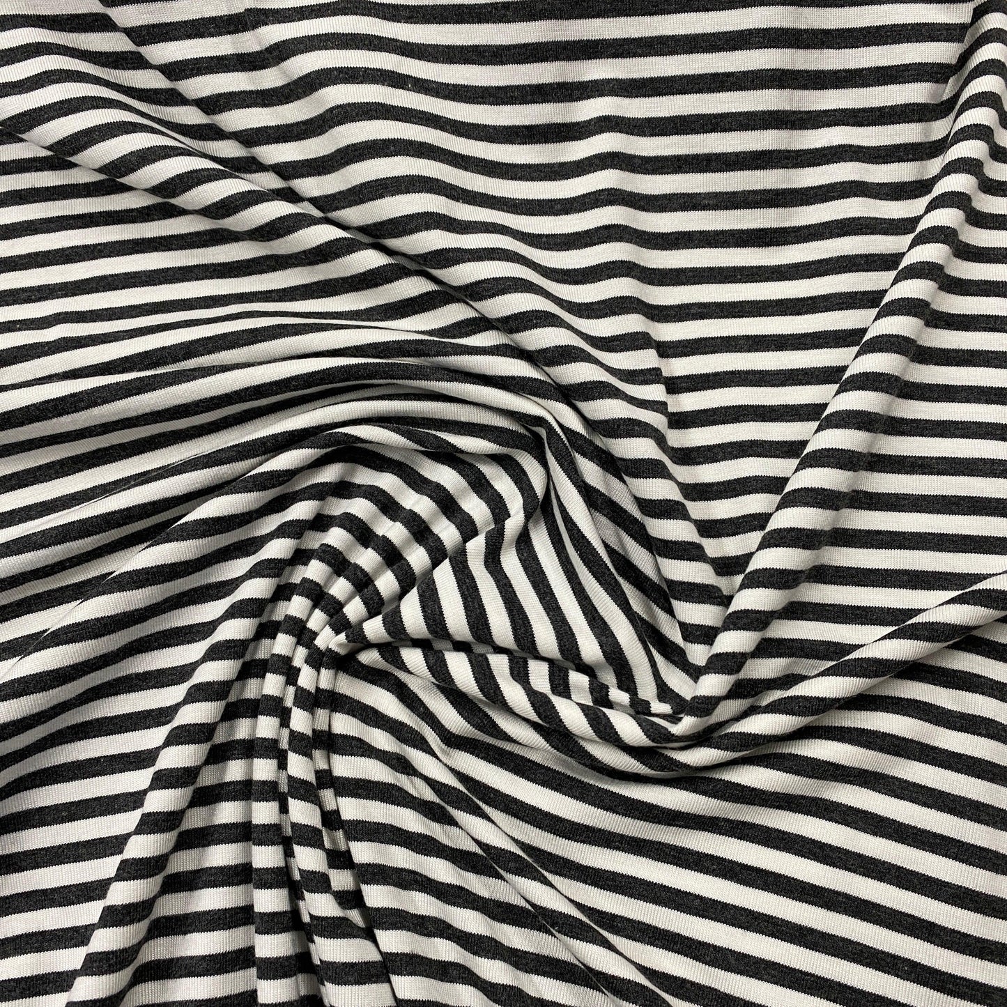 Charcoal Heather and Ivory 4mm Stripes on Bamboo/Spandex Jersey Fabric - Nature's Fabrics
