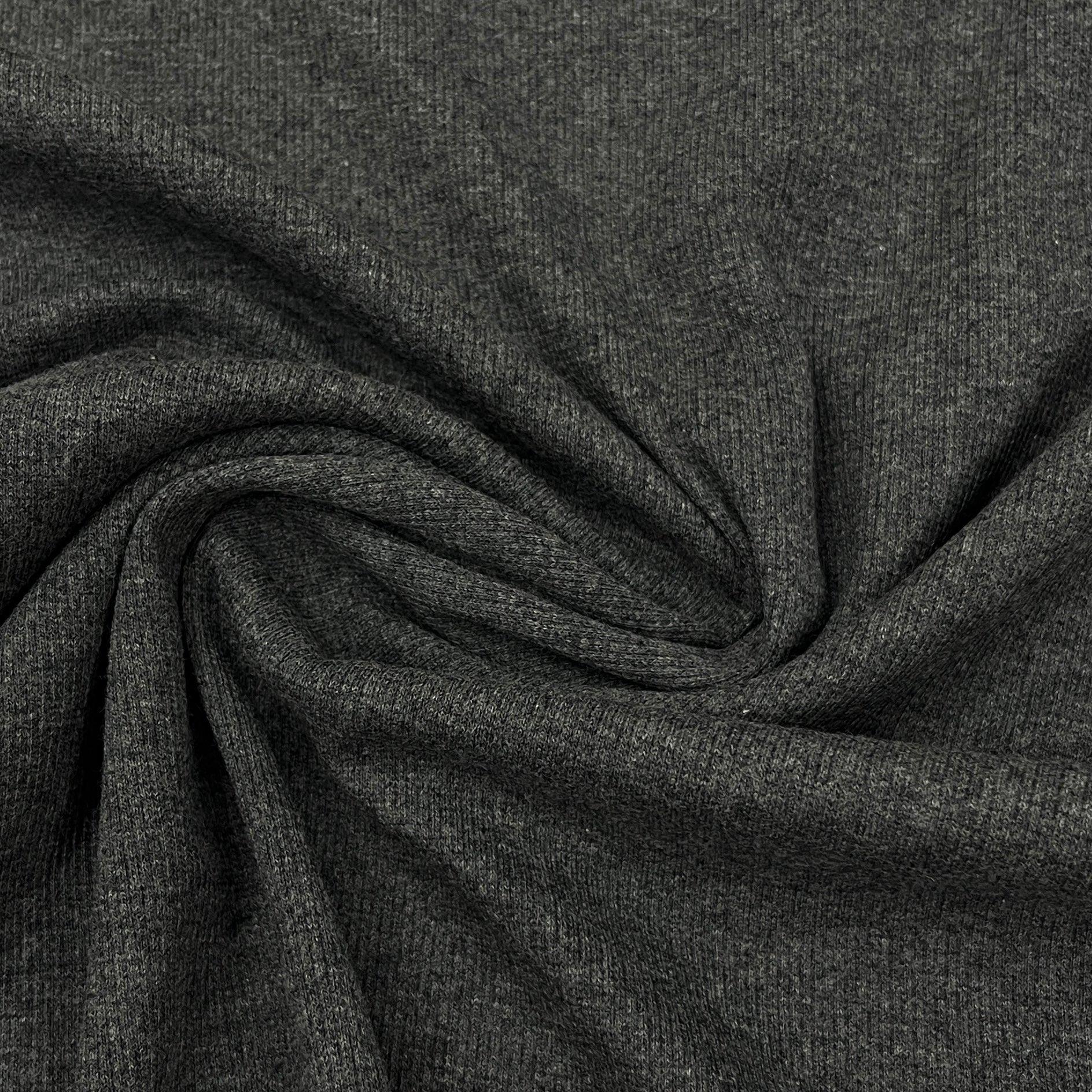 Charcoal Heather Organic Cotton/Spandex Rib Knit Fabric - 2x2 - Nature's Fabrics
