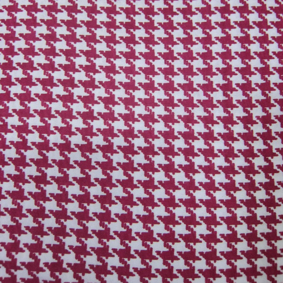 Dark Pink and White Houndstooth on Cotton/Poly Jersey Fabric - Nature's Fabrics