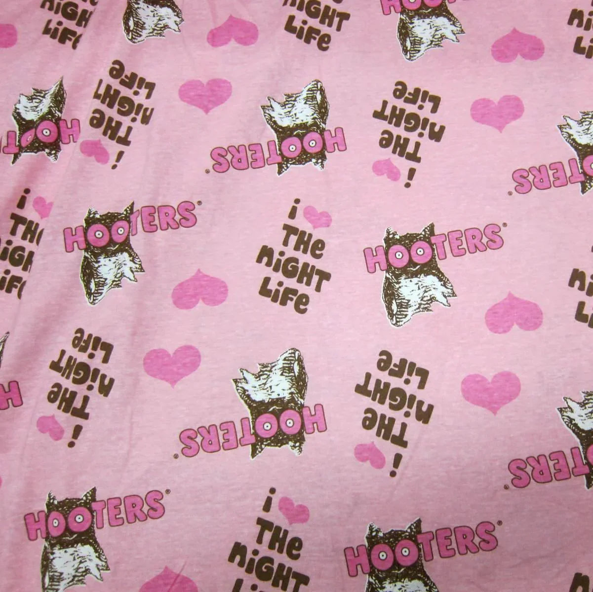 David & Goliath I love The Night Life-Hooters on Pink Cotton Jersey Fabric - Nature's Fabrics