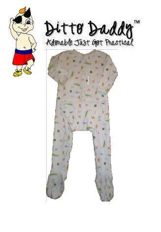 Ditto Daddy baby footed sleeper in white with a small colorful print