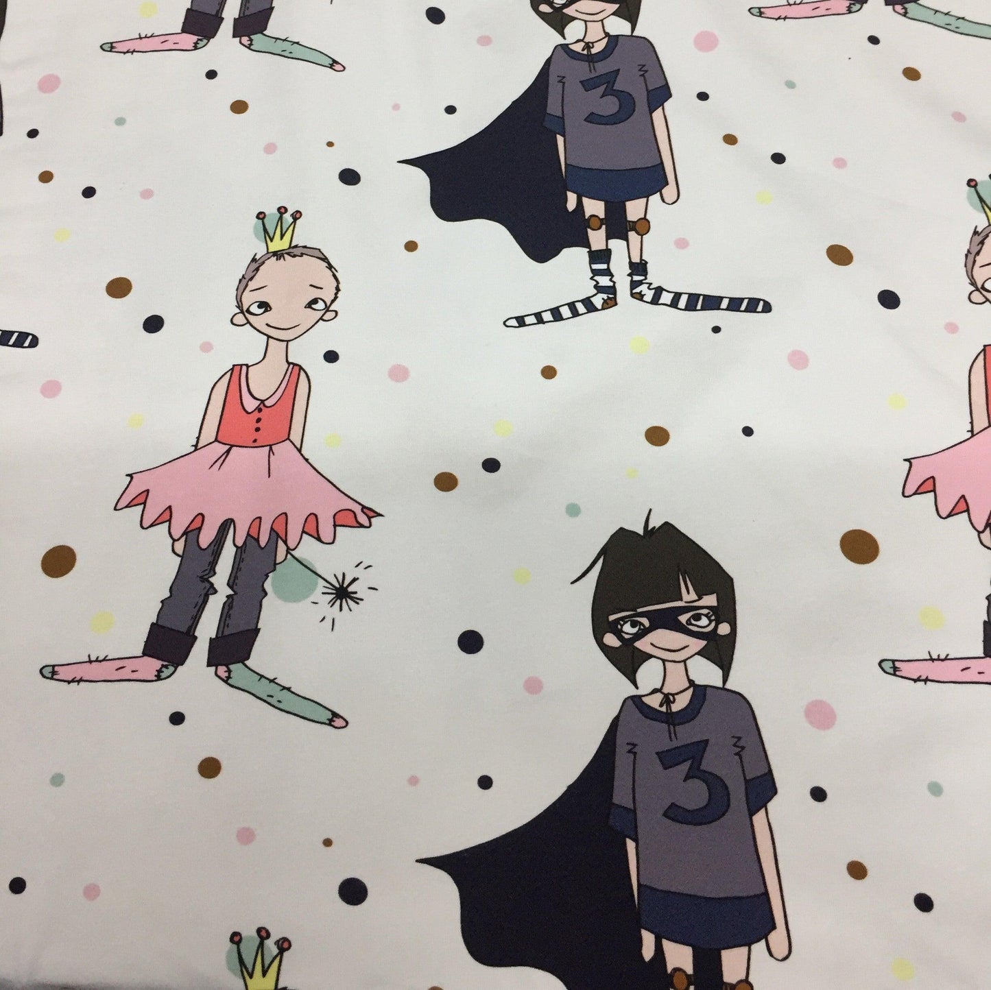 Dolls on White Organic Cotton/Spandex Jersey Fabric - Nature's Fabrics