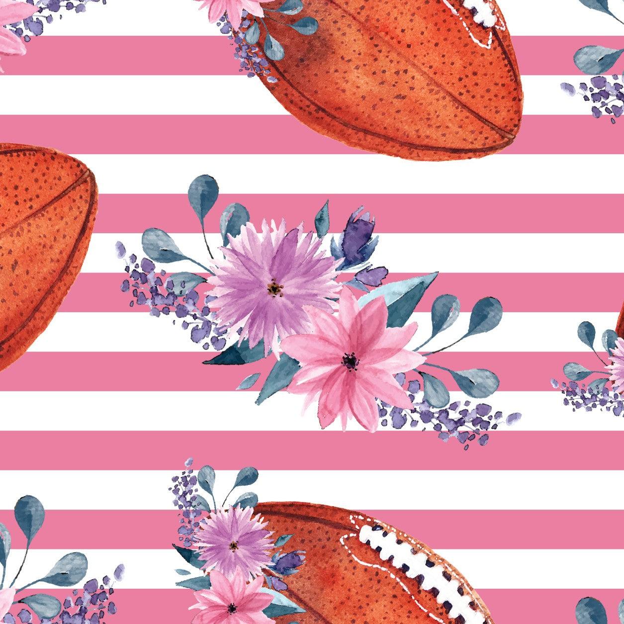 Football Floral on Striped Bamboo/Spandex Jersey Fabric - Nature's Fabrics