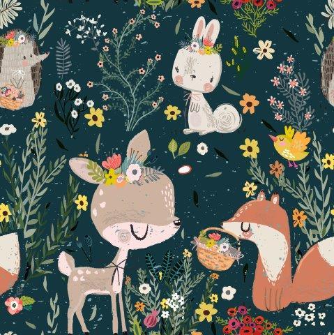 Forest Animals on Green 1 mil PUL Fabric - Made in the USA - Nature's Fabrics