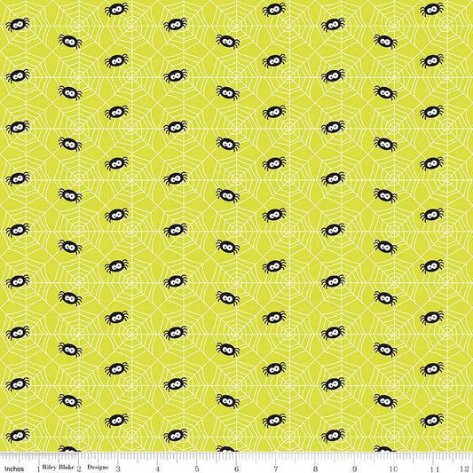 Ghouls Spider on Lime Cotton/Spandex Jersey Fabric - Nature's Fabrics