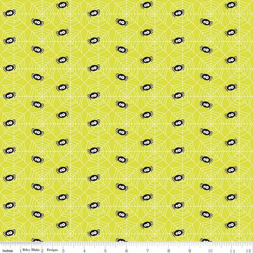 Ghouls Spider on Lime Cotton/Spandex Jersey Fabric - Nature's Fabrics