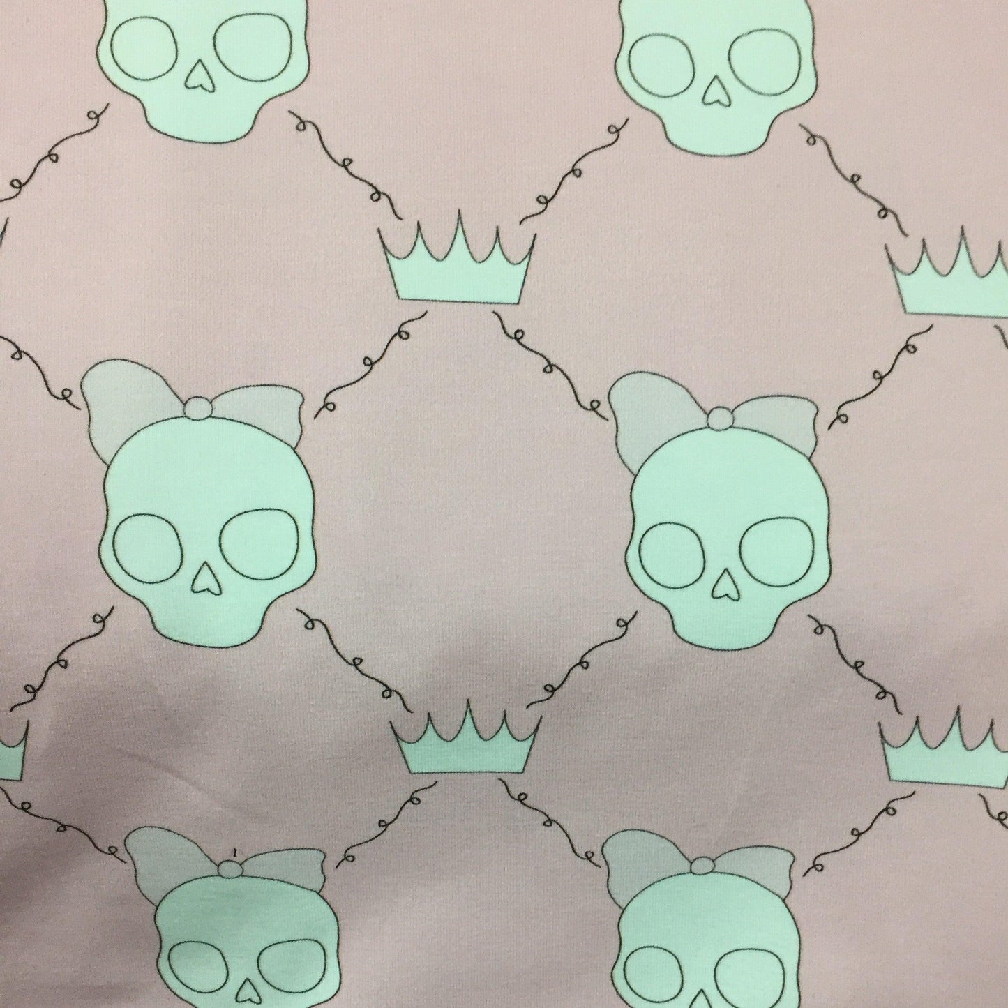 Girl Skulls on Pink Organic Cotton/Spandex Jersey Fabric - Nature's Fabrics