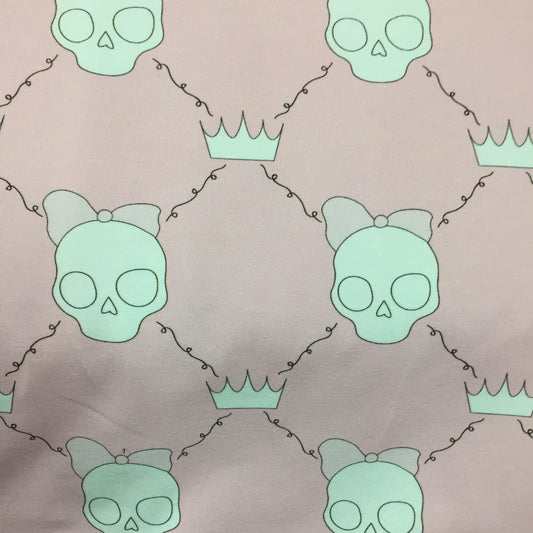 Girl Skulls on Pink Organic Cotton/Spandex Jersey Fabric - Nature's Fabrics