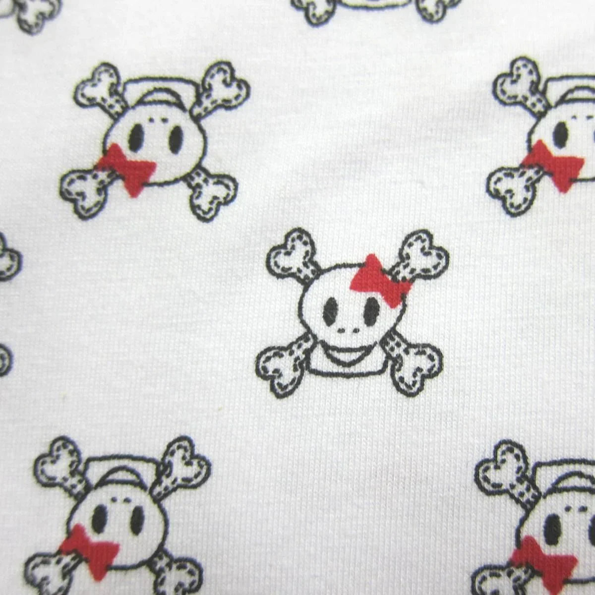 Girlie Skulls on White Cotton/Spandex Jersey Fabric - Nature's Fabrics
