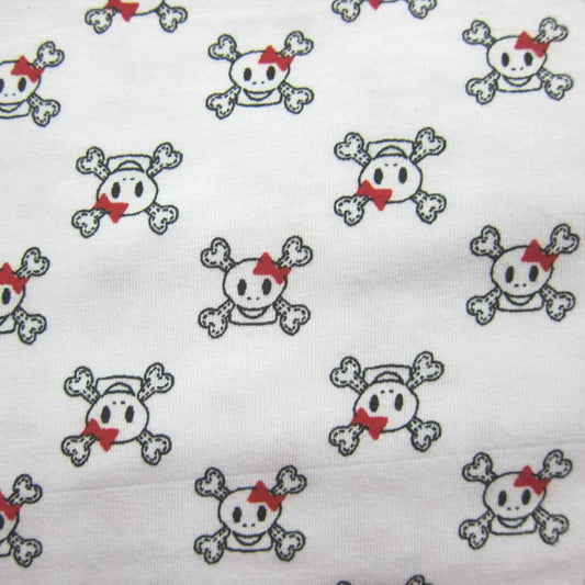 Girlie Skulls on White Cotton/Spandex Jersey Fabric - Nature's Fabrics
