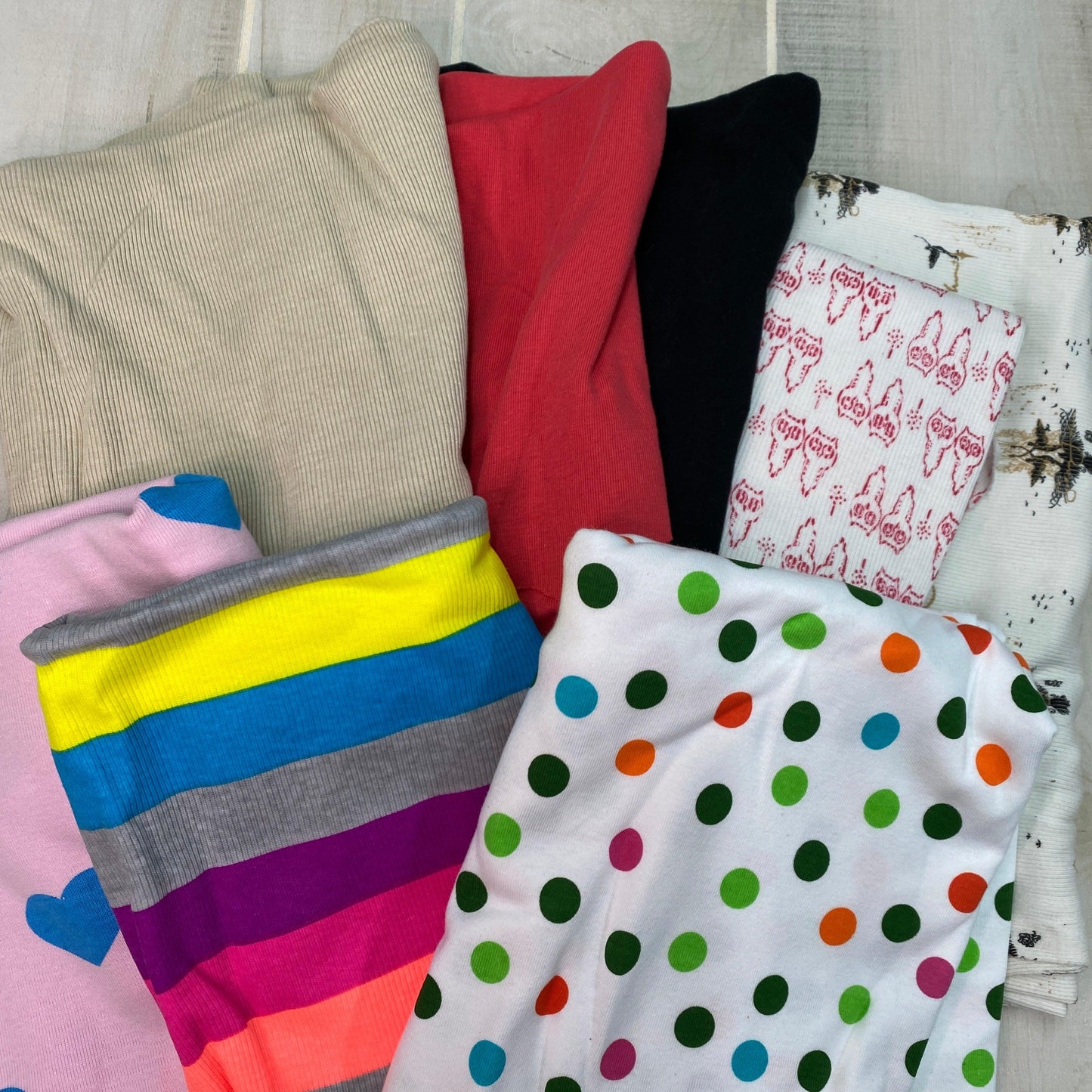 Grab Bag of Cotton Rib Knit Fabric - Solid and Printed - 5 yards - Nature's Fabrics