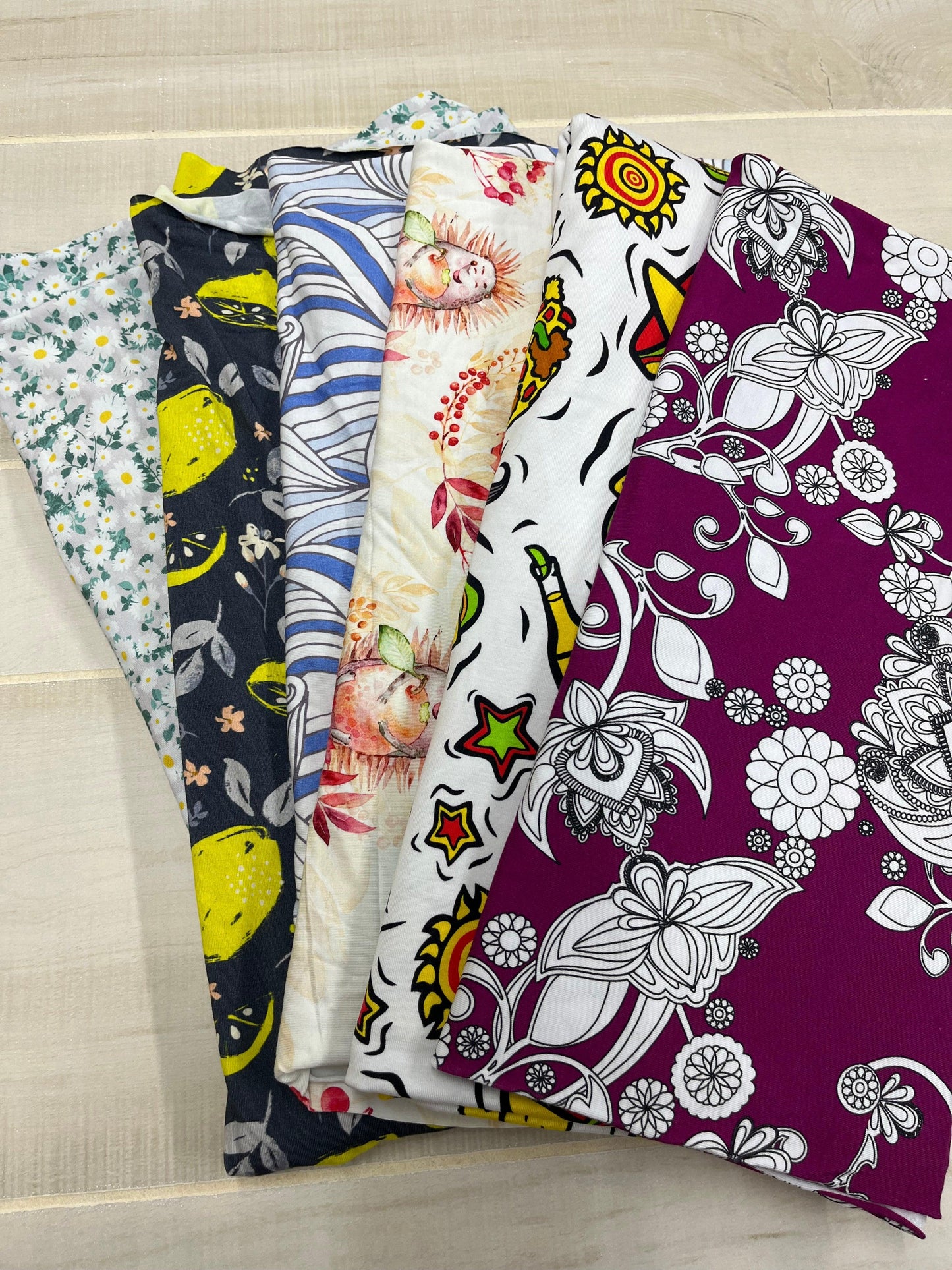 Grab Bag of Printed Bamboo Spandex Jersey Fabric - 5 yards - Nature's Fabrics