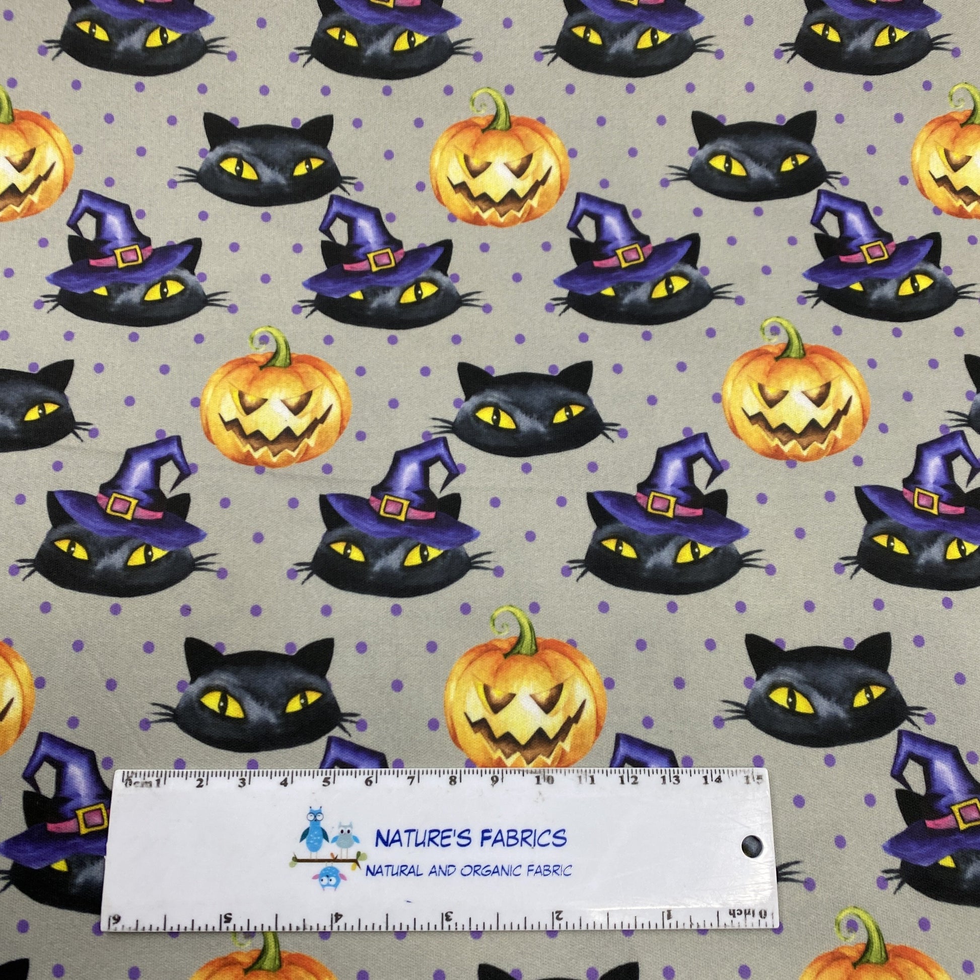 Halloween Cats on Gray 1 mil PUL - Made in the USA - Nature's Fabrics