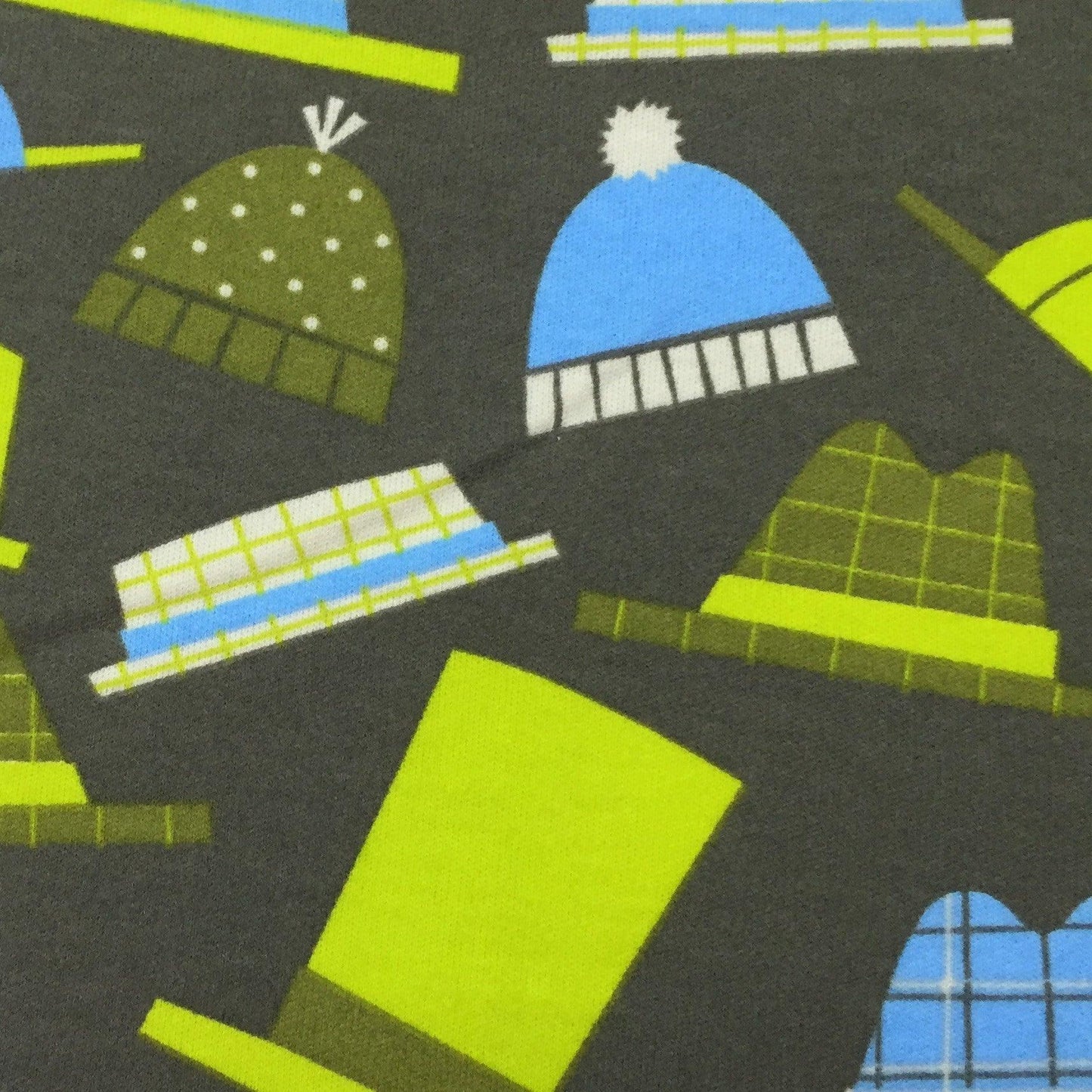Hats on Gray Cotton Interlock Fabric - Nature's Fabrics