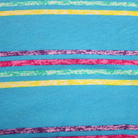 Hot Blue Summer Stripe on Cotton/Poly Jersey Fabric - Nature's Fabrics
