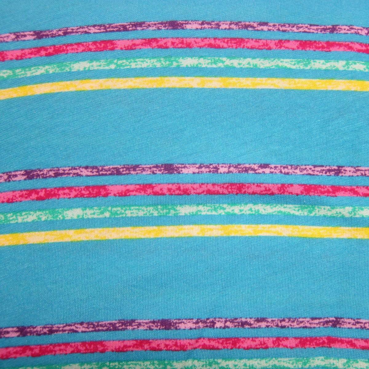 Nature's Fabrics blue natural fabric with multicolored horizontal stripes