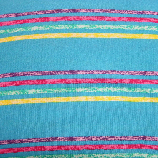 Nature's Fabrics blue natural fabric with multicolored horizontal stripes