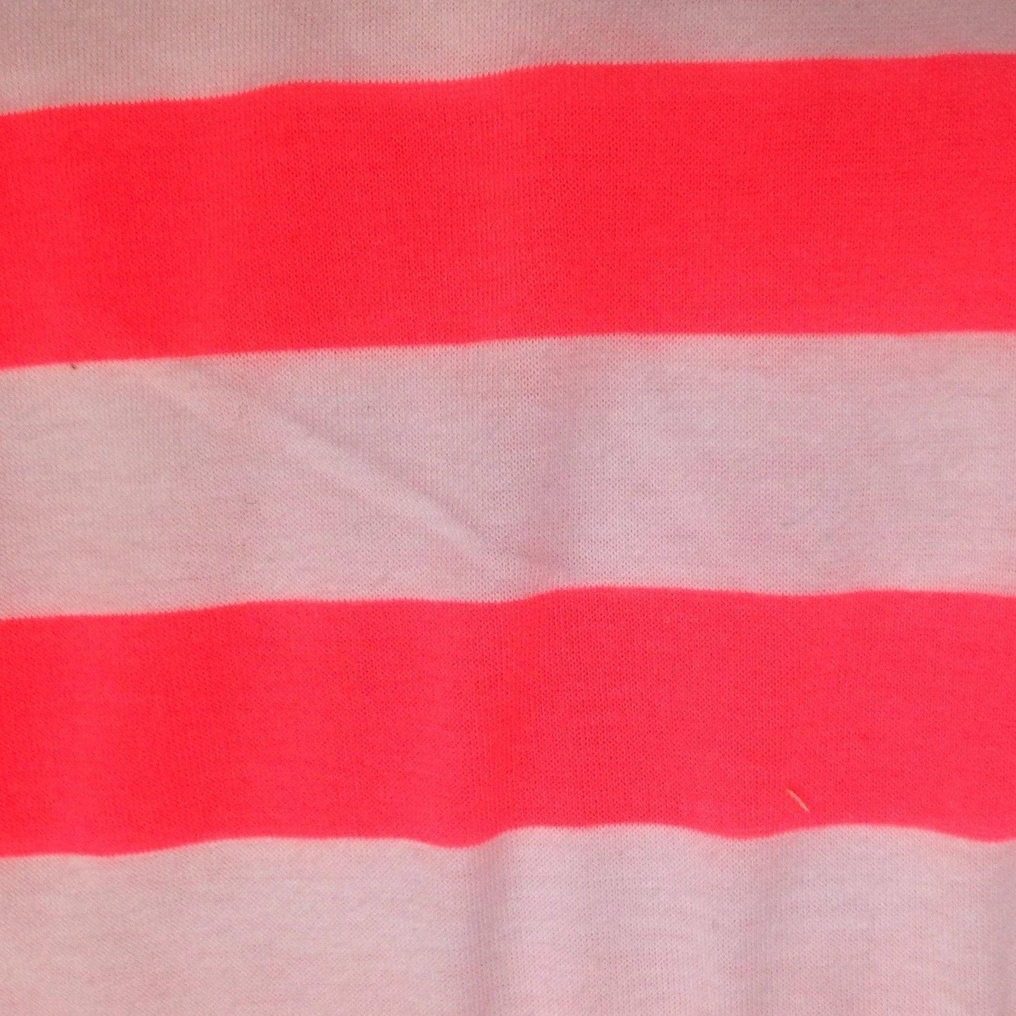 Hot Coral and White 1 1/4" Stripes on Cotton/Poly Jersey Fabric - Nature's Fabrics