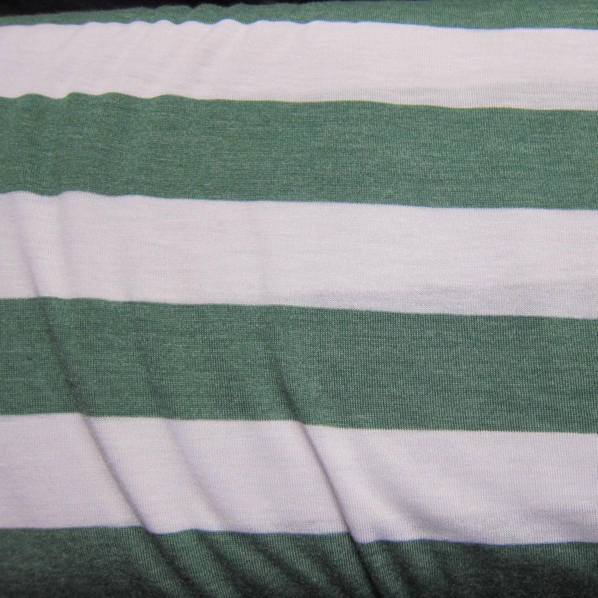 Hunter Green and White Stripe on White Cotton/Poly Jersey Fabric - Nature's Fabrics