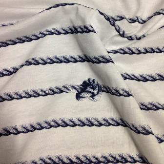 Knots on White Cotton/Poly Jersey Fabric - Nature's Fabrics