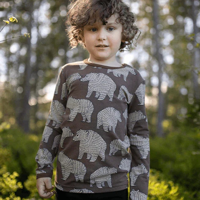 Latte Ursa on Chocolate Organic Cotton/Spandex Jersey Fabric - Nature's Fabrics