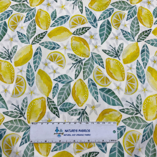 Lemons on White 1 mil PUL Fabric - Made in the USA - Nature's Fabrics