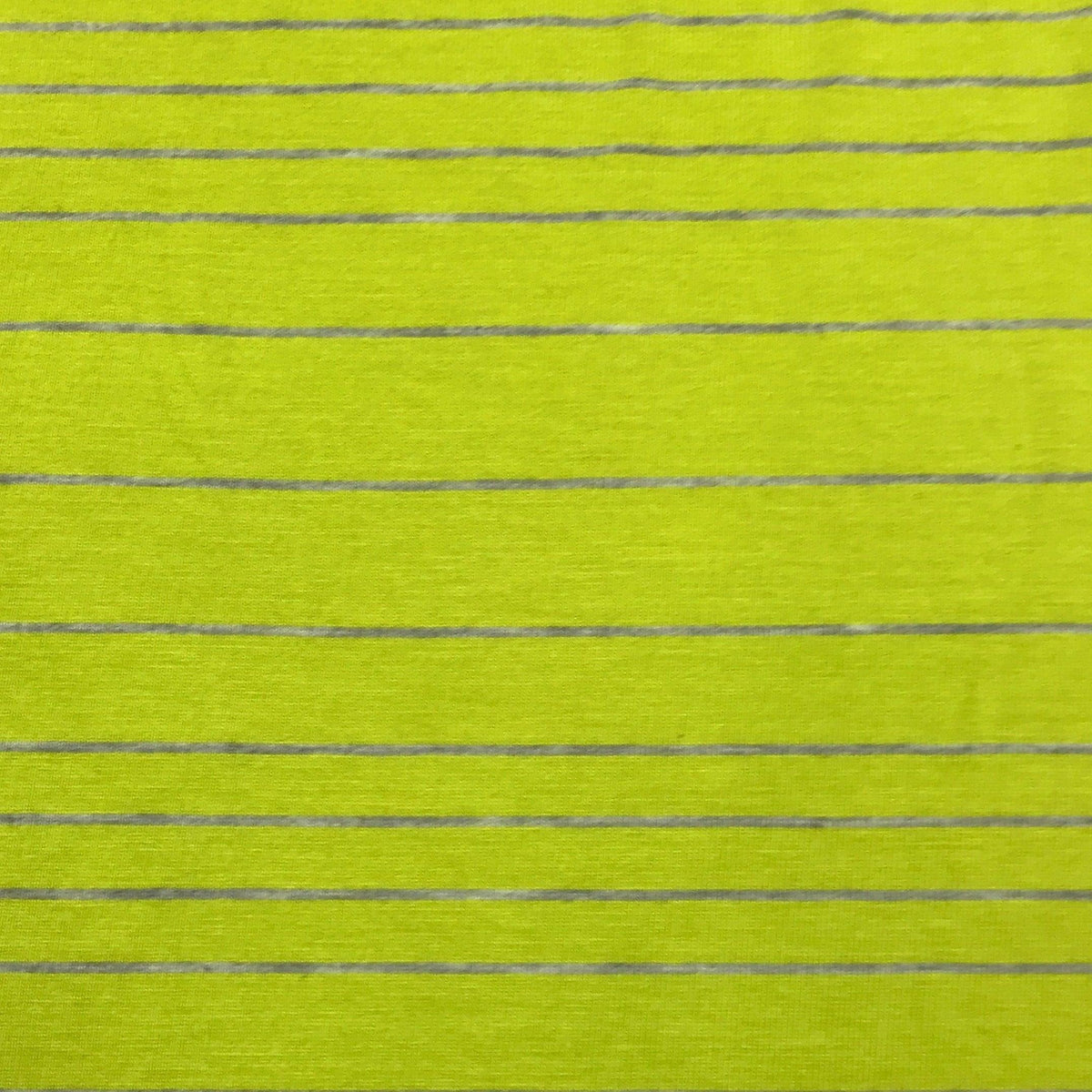 Nature's Fabrics lime green fabric with thin grey horizontal stripes.