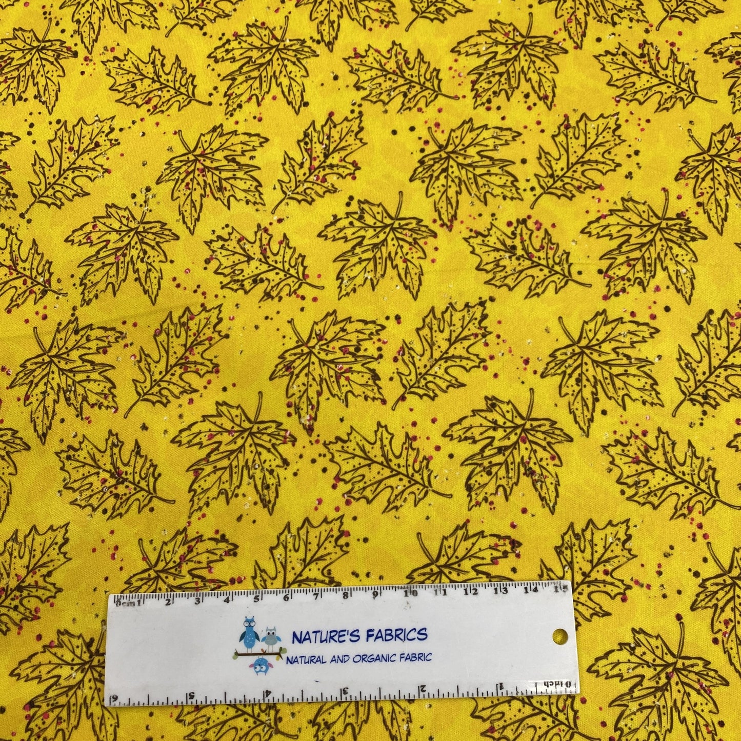 Maple and Oak Leaves on Gold 1 mil PUL Fabric - Made in the USA - Nature's Fabrics