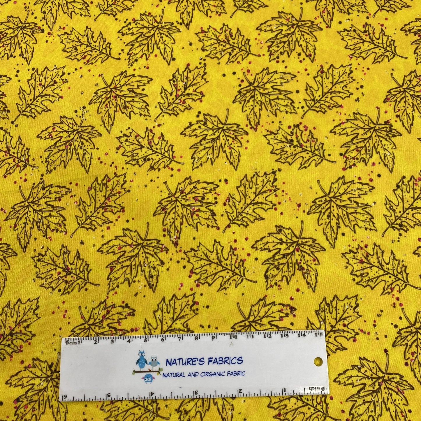 Maple and Oak Leaves on Gold 1 mil PUL Fabric - Made in the USA - Nature's Fabrics
