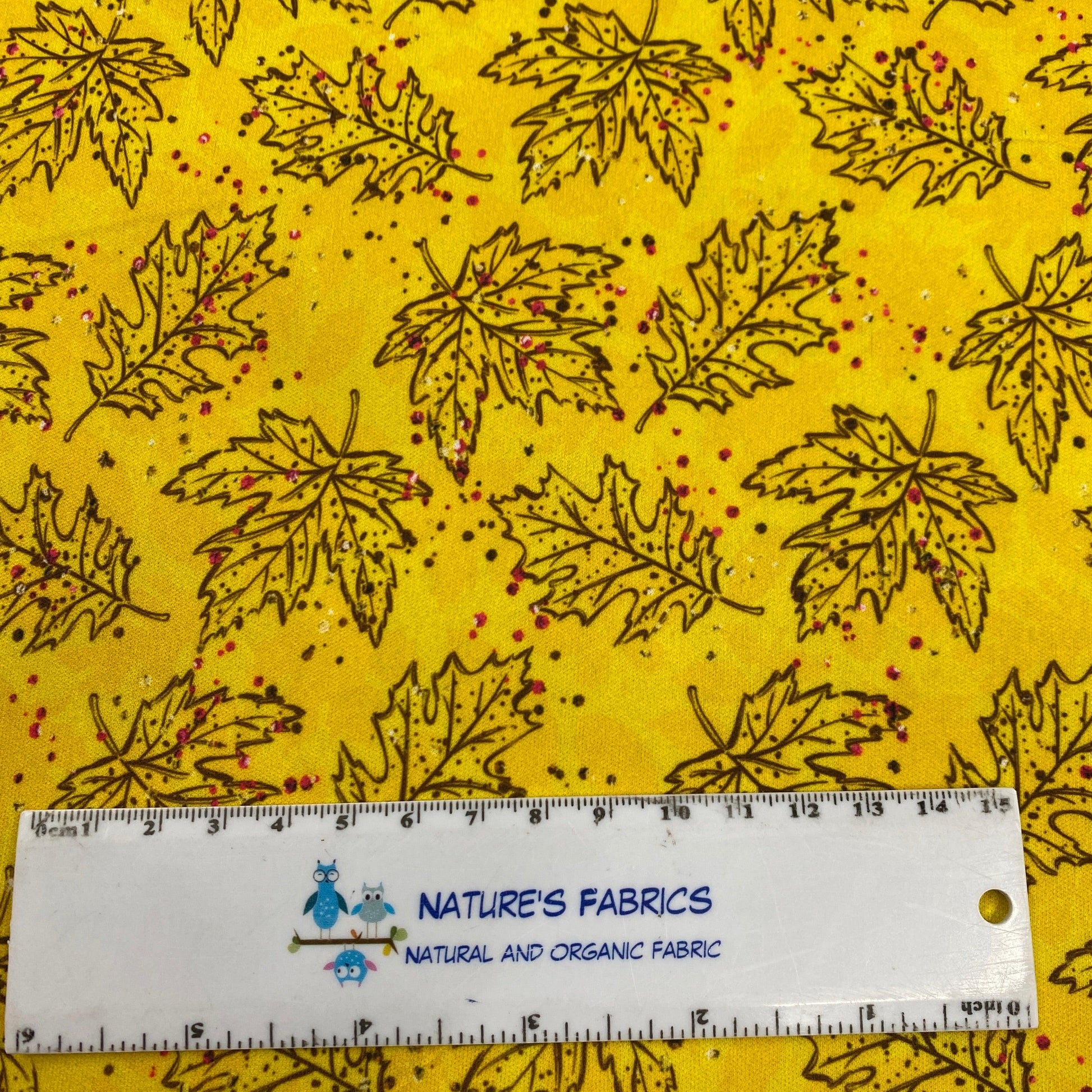 Maple and Oak Leaves on Gold 1 mil PUL Fabric - Made in the USA - Nature's Fabrics