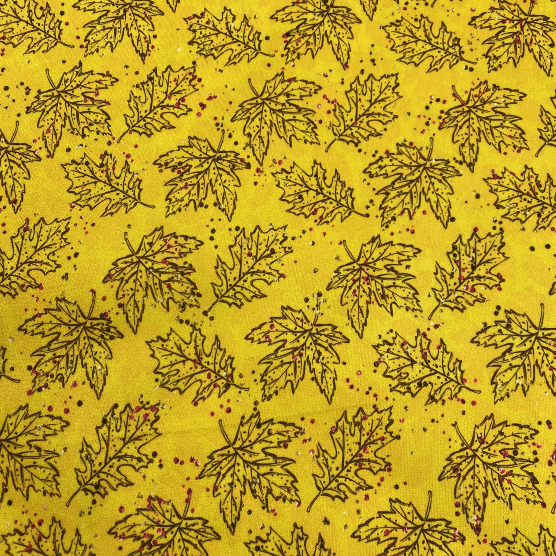 Maple and Oak Leaves on Gold 1 mil PUL Fabric - Made in the USA - Nature's Fabrics