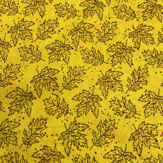 Maple and Oak Leaves on Gold 1 mil PUL Fabric - Made in the USA - Nature's Fabrics