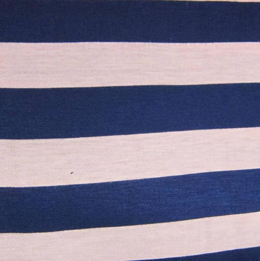 Mauve and Navy 1 1/4" Stripe on Cotton/Spandex Jersey Fabric - Nature's Fabrics