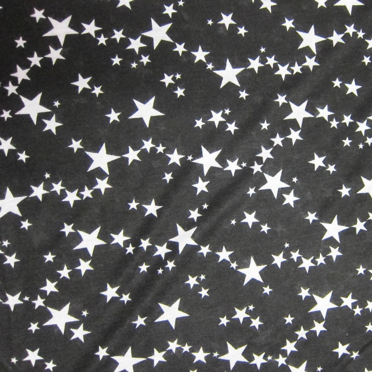 Milky Way Stars on Black Cotton/Poly Jersey Fabric - Nature's Fabrics