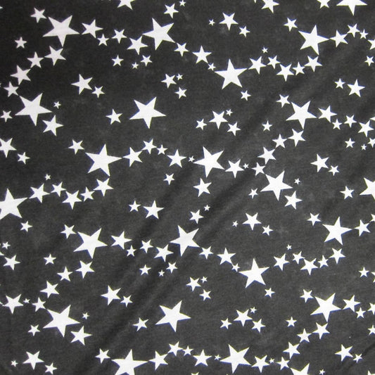Milky Way Stars on Black Cotton/Poly Jersey Fabric - Nature's Fabrics