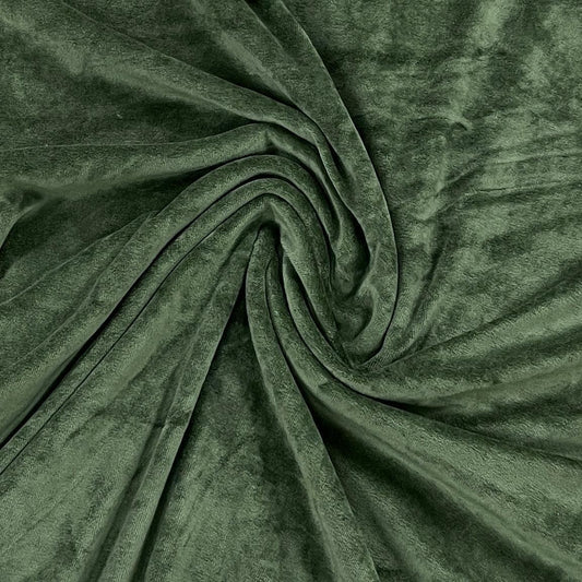 Swirled olive green velvet fabric from Nature's Fabrics