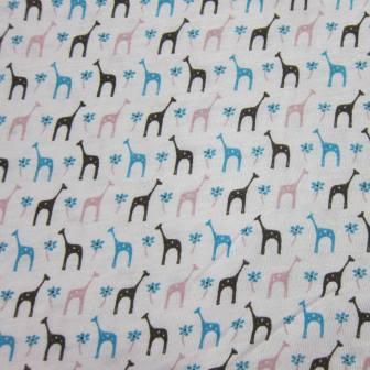 Multi Giraffes on White Cotton/Poly Jersey Fabric - Nature's Fabrics
