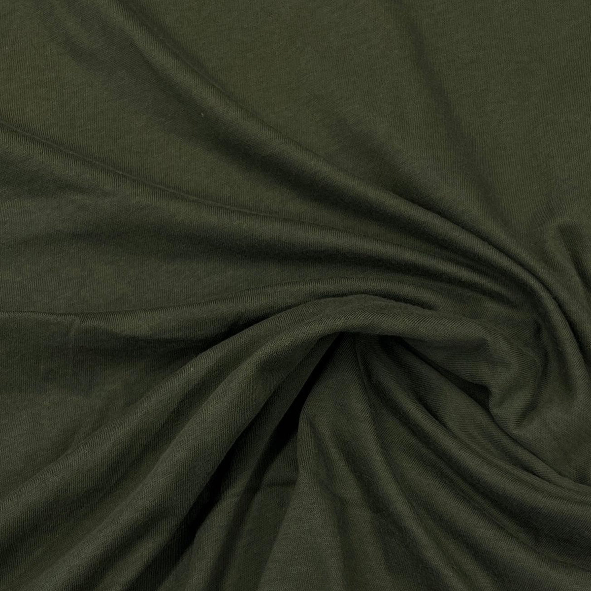 Nature's Fabrics olive green organic cotton fabric with soft folds and draping.