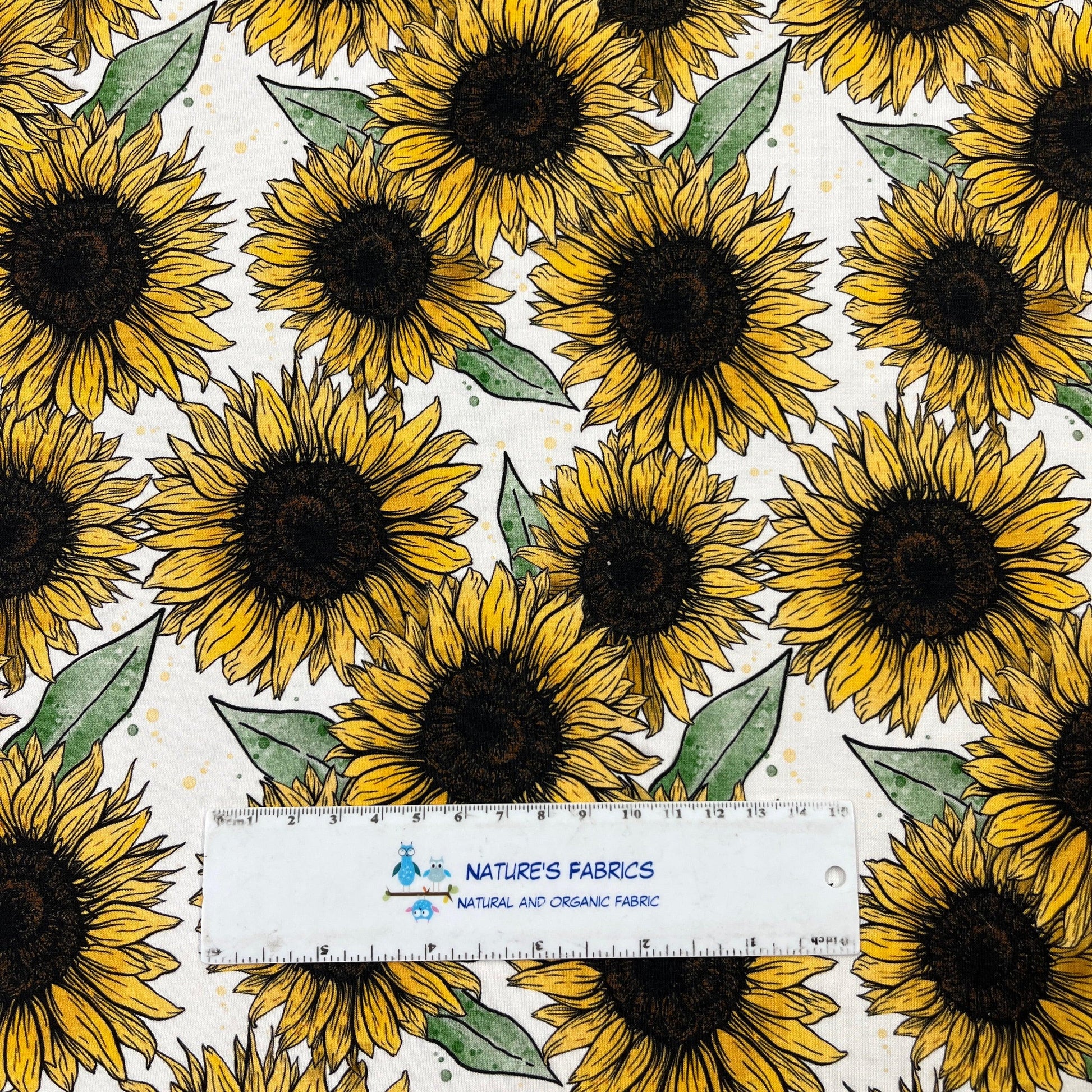 Painted Sunflowers on Bamboo/Spandex Jersey Fabric - Nature's Fabrics