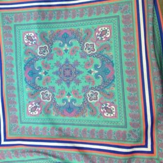 Paisley Squares on Green Cotton/Poly Jersey