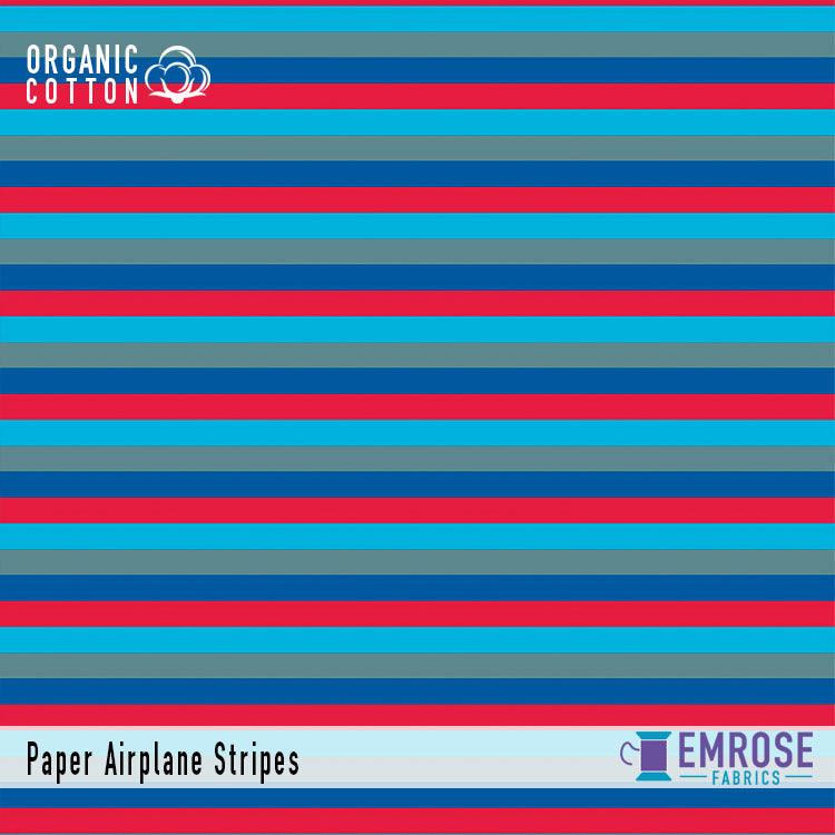 Paper Airplane Red Stripe on Organic Cotton/Spandex Jersey Fabric - Nature's Fabrics
