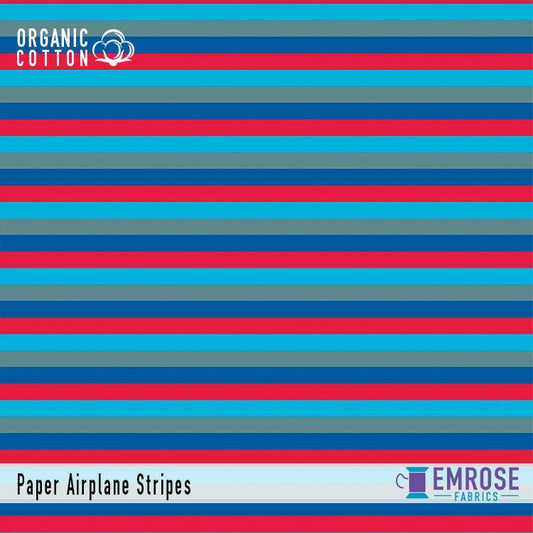 Paper Airplane Red Stripe on Organic Cotton/Spandex Jersey Fabric - Nature's Fabrics