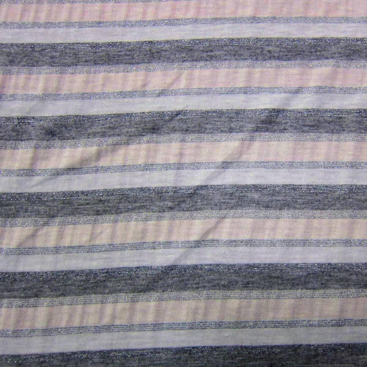 Peach and Gray Sparkle Stripes on Natural Cotton Jersey Fabric - Nature's Fabrics