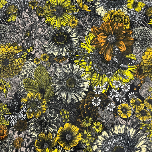 Pen and Ink Fall Flowers 1 mil PUL Fabric- Made in the USA - Nature's Fabrics