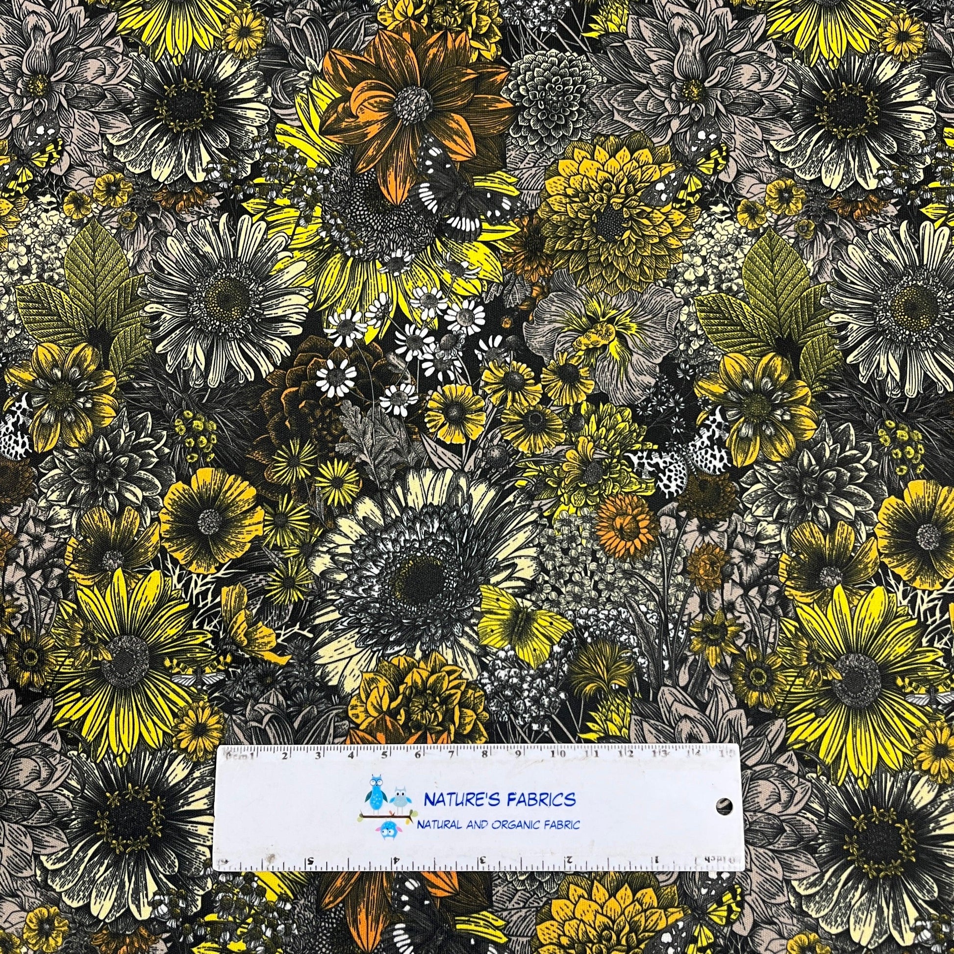 Pen and Ink Fall Flowers 1 mil PUL Fabric- Made in the USA - Nature's Fabrics