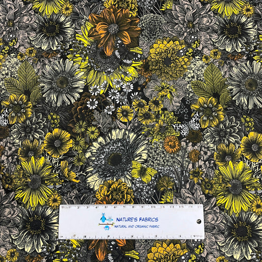 Pen and Ink Fall Flowers 1 mil PUL Fabric- Made in the USA - Nature's Fabrics