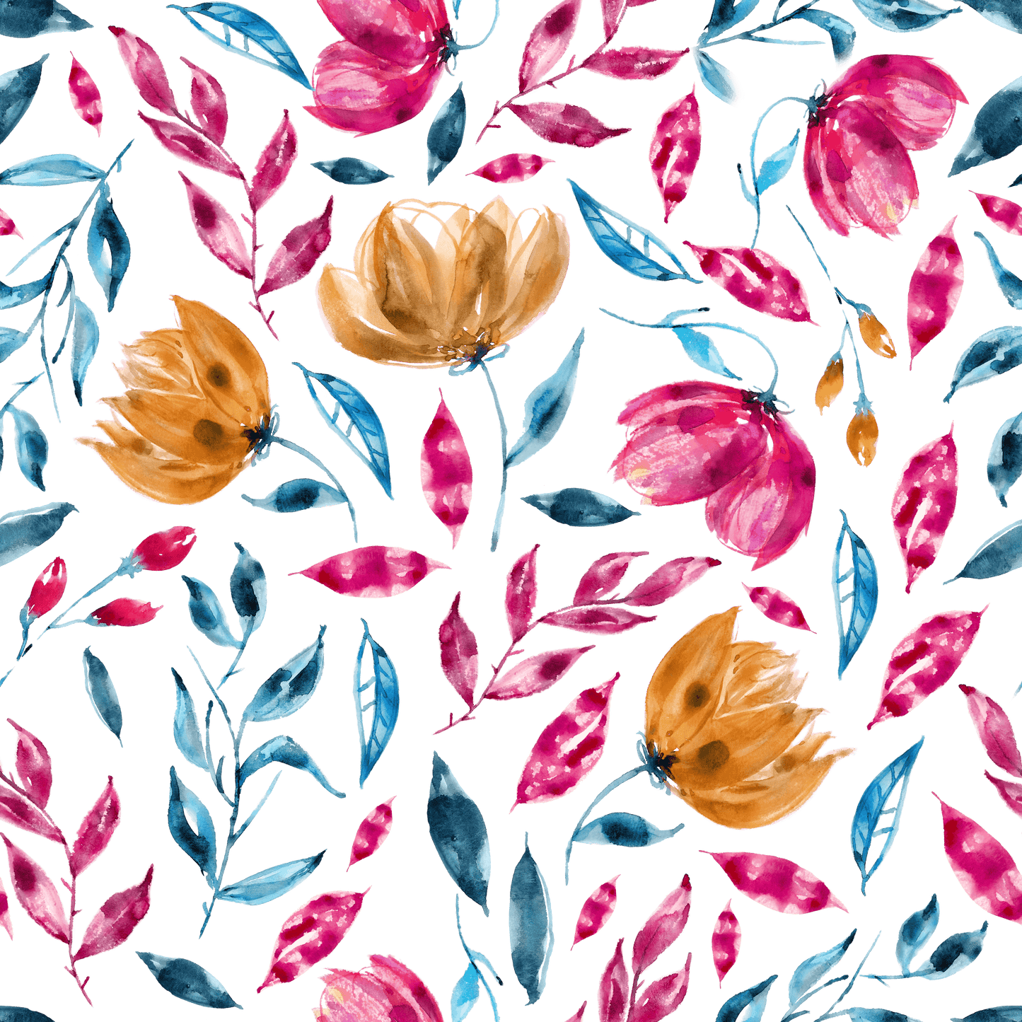 Pink and Gold Flowers on Bamboo Stretch French Terry Fabric - Nature's Fabrics