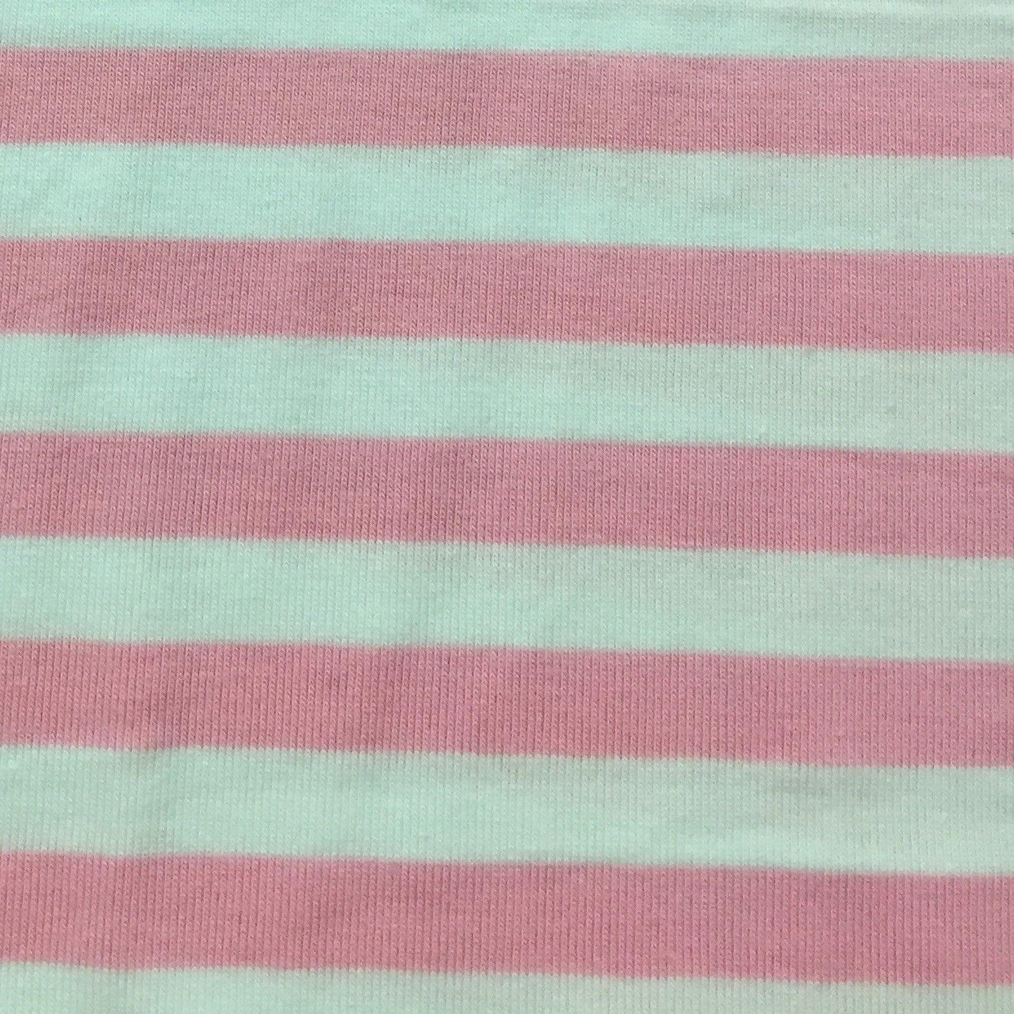 Pink and White 3/8" Stripes on Cotton/Spandex Jersey Fabric - Nature's Fabrics