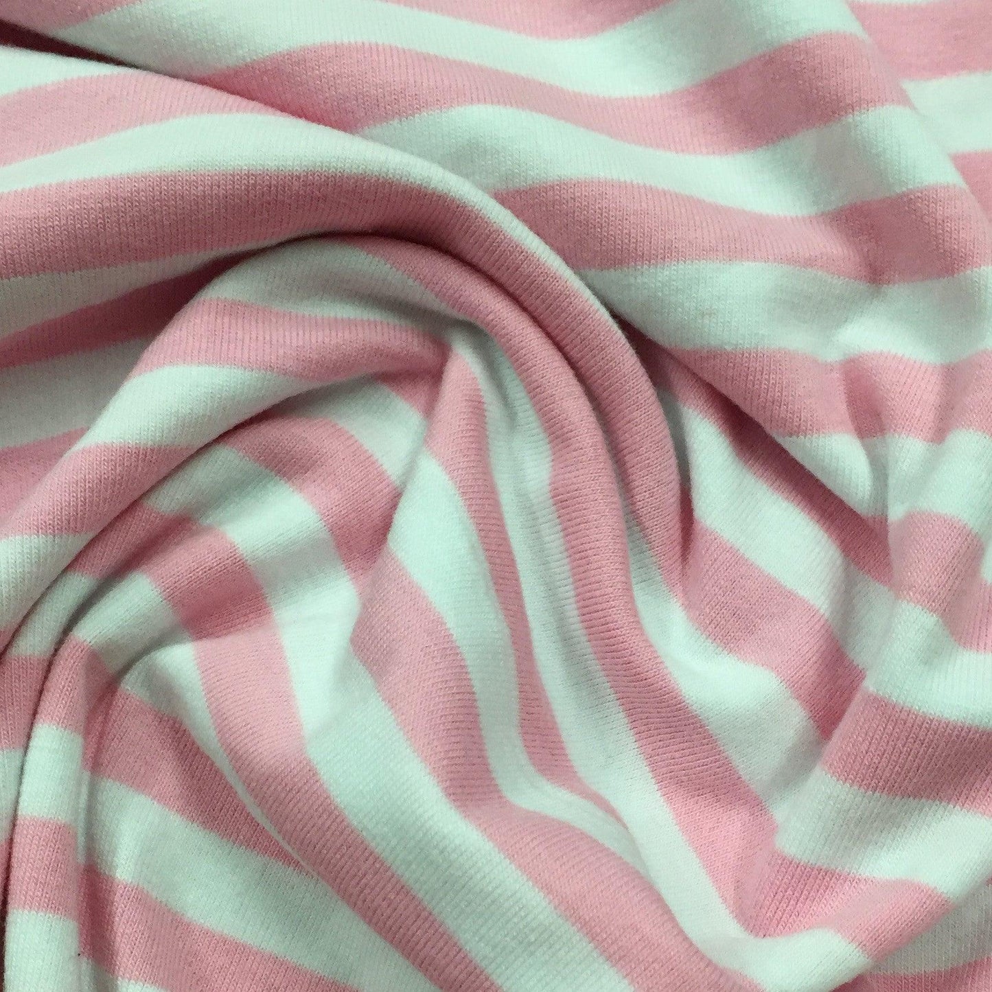 Pink and White 3/8" Stripes on Cotton/Spandex Jersey Fabric - Nature's Fabrics